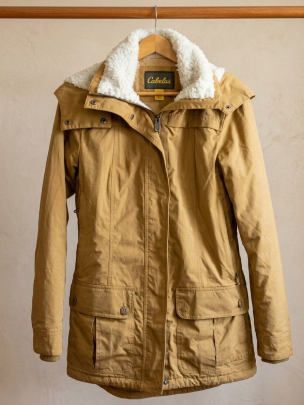 Cabela's Coldspring Utility Winter Jacket PrimaLoft Sherpa Lined Tan S